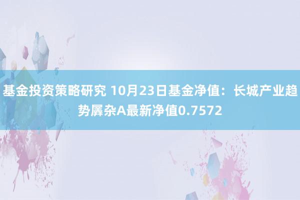 基金投资策略研究 10月23日基金净值：长城产业趋势羼杂A最新净值0.7572