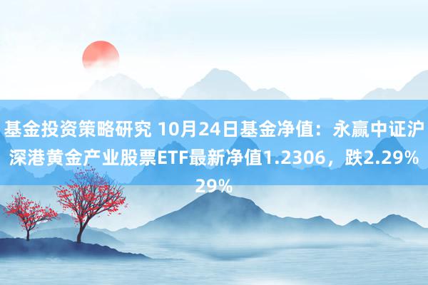 基金投资策略研究 10月24日基金净值：永赢中证沪深港黄金产业股票ETF最新净值1.2306，跌2.29%