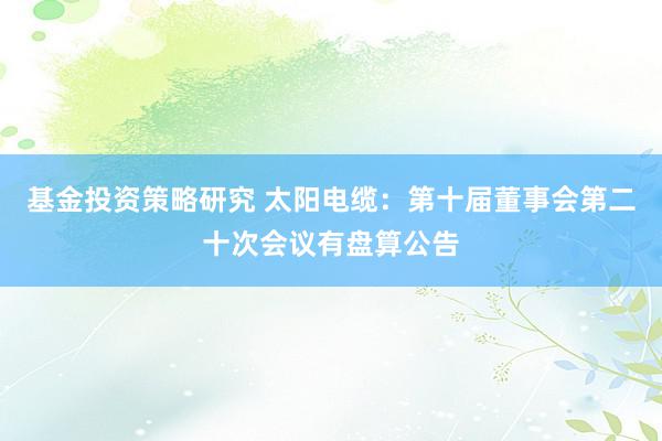 基金投资策略研究 太阳电缆：第十届董事会第二十次会议有盘算公告