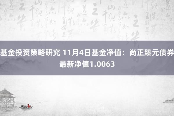 基金投资策略研究 11月4日基金净值：尚正臻元债券最新净值1.0063