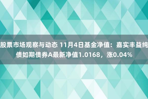 股票市场观察与动态 11月4日基金净值：嘉实丰益纯债如期债券A最新净值1.0168，涨0.04%