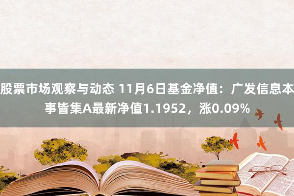 股票市场观察与动态 11月6日基金净值：广发信息本事皆集A最新净值1.1952，涨0.09%