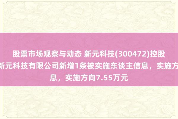 股票市场观察与动态 新元科技(300472)控股的北京万向新元科技有限公司新增1条被实施东谈主信息，实施方向7.55万元