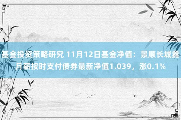 基金投资策略研究 11月12日基金净值：景顺长城鑫月薪按时支付债券最新净值1.039，涨0.1%