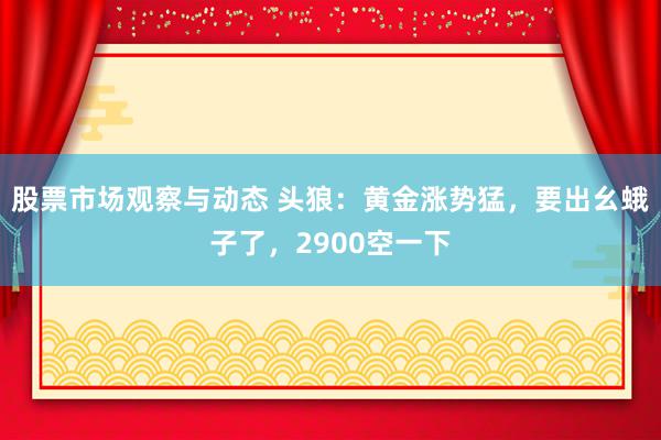 股票市场观察与动态 头狼：黄金涨势猛，要出幺蛾子了，2900空一下