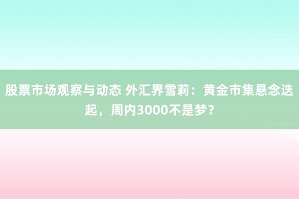 股票市场观察与动态 外汇界雪莉：黄金市集悬念迭起，周内3000不是梦？