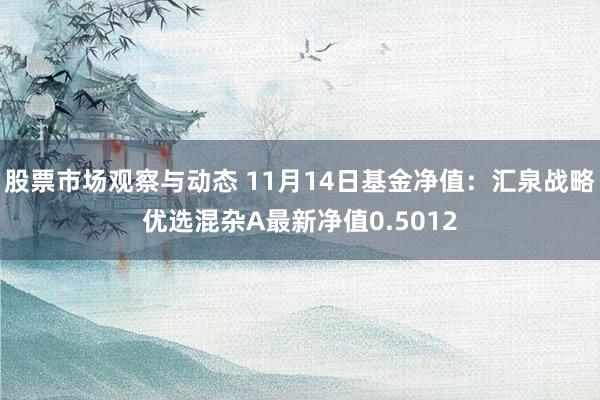 股票市场观察与动态 11月14日基金净值：汇泉战略优选混杂A最新净值0.5012