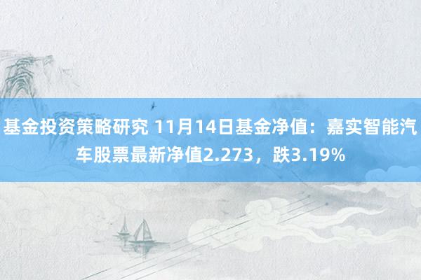 基金投资策略研究 11月14日基金净值：嘉实智能汽车股票最新净值2.273，跌3.19%