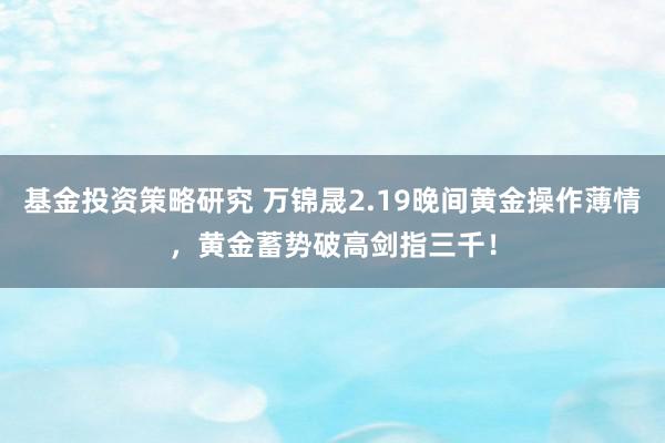 基金投资策略研究 万锦晟2.19晚间黄金操作薄情，黄金蓄势破高剑指三千！