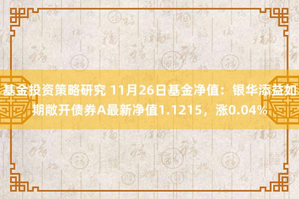 基金投资策略研究 11月26日基金净值：银华添益如期敞开债券A最新净值1.1215，涨0.04%